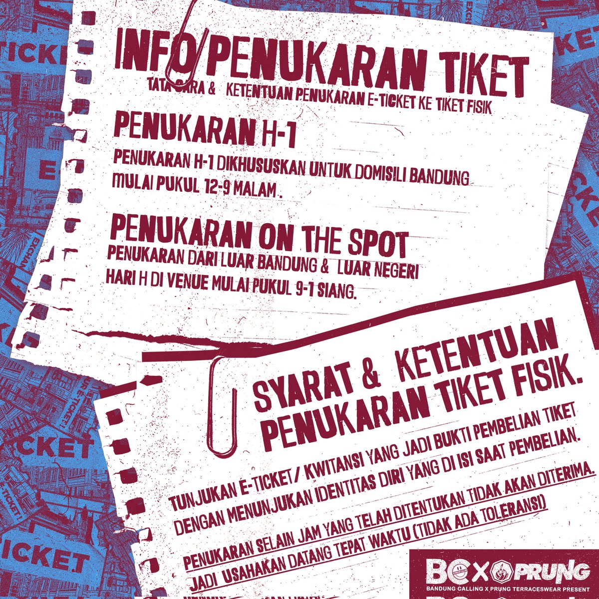 prungtw's tweet photo. Slide for information on how to redeem your tickets. 🎟️

Those of you who are coming from out of town or abroad can exchange tickets at the venue on the day of the event. See you! ✊

#BandungCalling
#PrungTerraceswear
#CockneyRejectsLiveInBandung https://t.co/wAr8lXlDmM