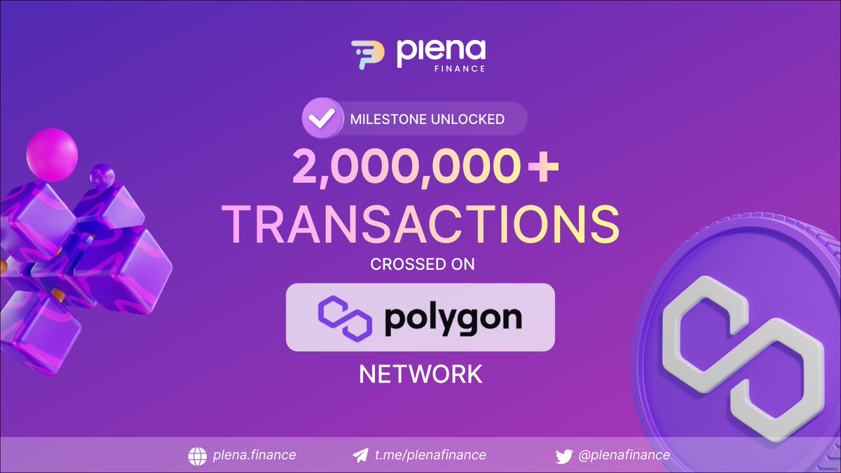 📢Another great update! 

⛓️🚀We're proud to announce that we've officially crossed 2,000,000+ Transactions on <a href="/0xPolygon/">Polygon | POL</a> Chain! 

🌟If you haven't already, now is the perfect time to join the movement &amp; experience the benefits of #DeFi with <a href="/PlenaFinance/">Plena Finance</a> 

#PlenaSmartWallet
