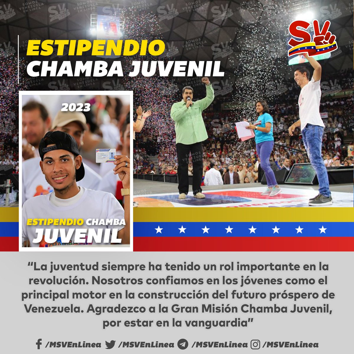 🚨 #ÚLTIMAHORA || Inicia la entrega del estipendio de Gran Misión Chamba Juvenil (Enero 2023) enviado por nuestro Pdte. <a href="/NicolasMaduro/">Nicolás Maduro</a> a través del Sistema <a href="/CarnetDLaPatria/">Carnet de la patria</a>. 
<a href="/jhoagaby/">Jhoanna G Carrillo M</a>
<a href="/YhoannaLinarez/">Yhoanna Linarez</a>
<a href="/M_somosveLara/">Movimiento Somos Venezuela Estado - LARA.</a>
<a href="/MSVSocial/">MSV Protección social</a> #TuiteroPatria #18Ene #BastaDeTerrorismoEconómico