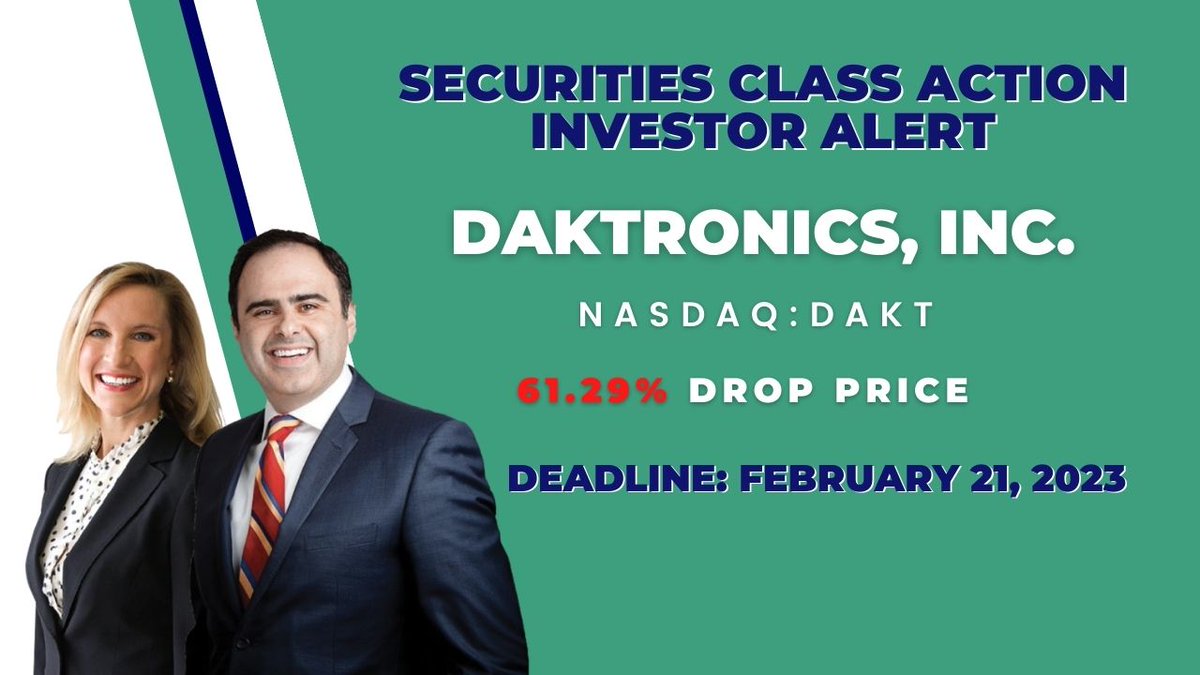 MergerAlerts's tweet image. Daktronics Incorporated Securities Class Action Lawsuit $DAKT

Deadline Next Week February 21, 2023, Learn More 👉 bit.ly/DaktronicsInc-…

#NASDAQ #NasdaqListed #InvestorAlerts #stocks #stockmarketnews #StocksInNews #NYSE #investing