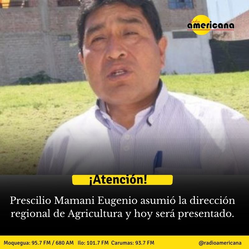 AmericanaMoque1's tweet photo. #Moquegua
Prescilio Alejandro Mamani Eugenio, exalcalde del distrito de Chojata, asumió la dirección regional de Agricultura. La resolución ejecutiva 055-2023-GR/MOQ lo oficializa en el cargo.
https://t.co/kcUIBBQDXK https://t.co/slmh4b1iiM