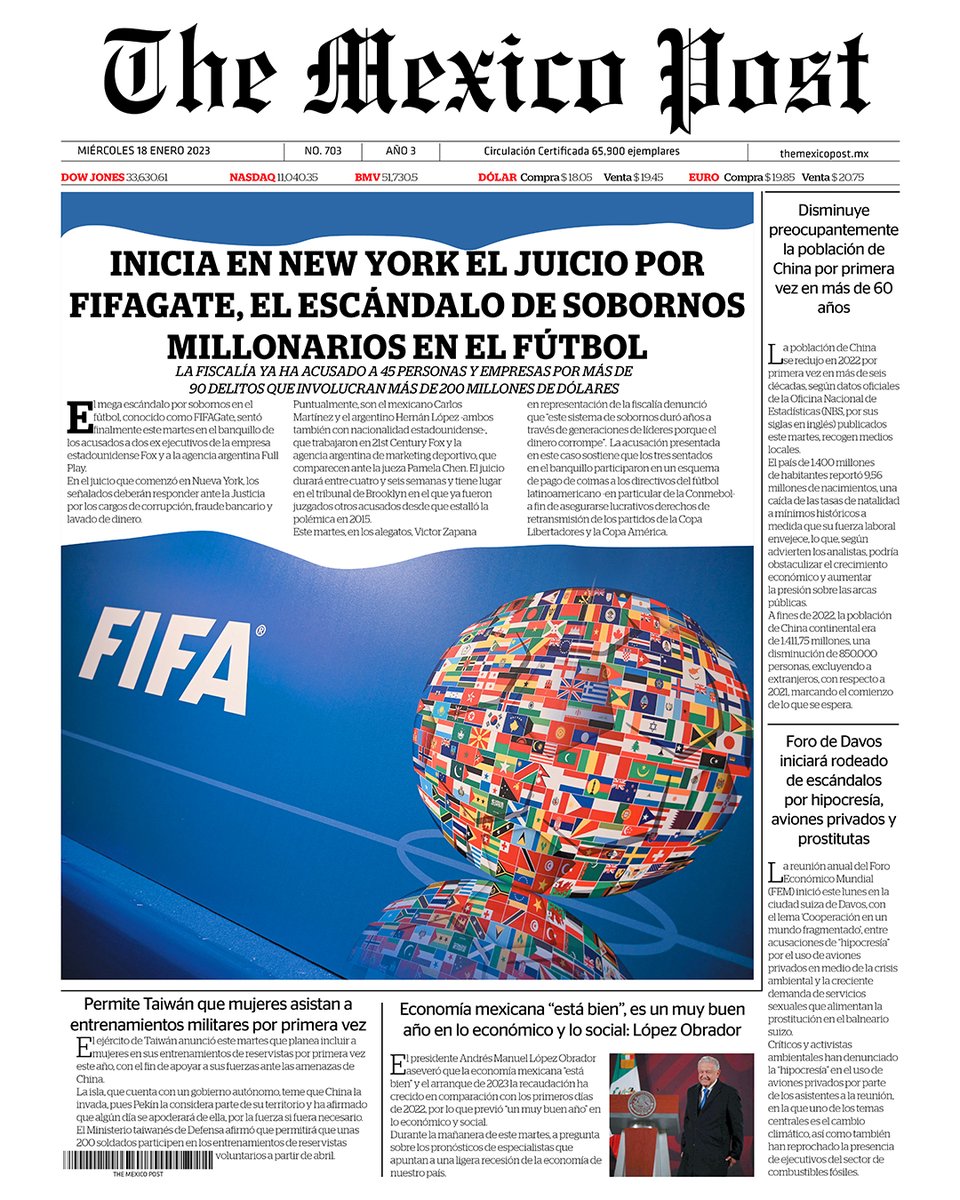 MexicoPost's tweet image. #TheMexicoPost

#Portada| INICIA EN #NEWYORK EL #JUICIO POR #FIFAGATE, EL #ESCÁNDALO DE #SOBORNOS MILLONARIOS EN EL #FÚTBOL

La #fiscalía ya ha acusado a 45 personas y #empresas por más de 90 #delitos que involucran más de 200 #MDD.
@FIFAcom
themexicopost.mx/?p=101466