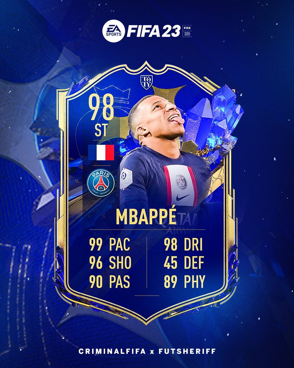 🚨Mbappe 🇫🇷 is in TEAM OF THE YEAR🔥

The 🐢.

<a href="/KMbappe/">Kylian Mbappé</a> is in #FIFA23 #TOTY ✅

Make sure to follow <a href="/FutSheriff/">Fut Sheriff</a> and <a href="/Criminal__x/">Sahil</a> 🔥

#FIFA23