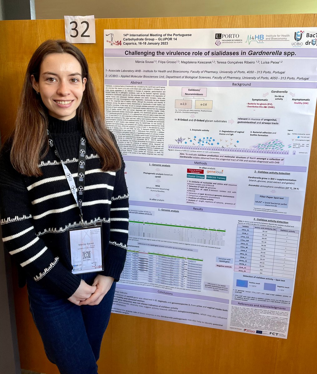 Our PhD student <a href="/marciasousa95/">Márcia Sousa</a> is participating at #GLUPOR14 to present her work on the virulence role of sialidases produced by Gardnerella spp. 
Thanks to the scientific committee for the excellent program! 
#FCTNOVA <a href="/UCIBIO_Research/">UCIBIO</a>