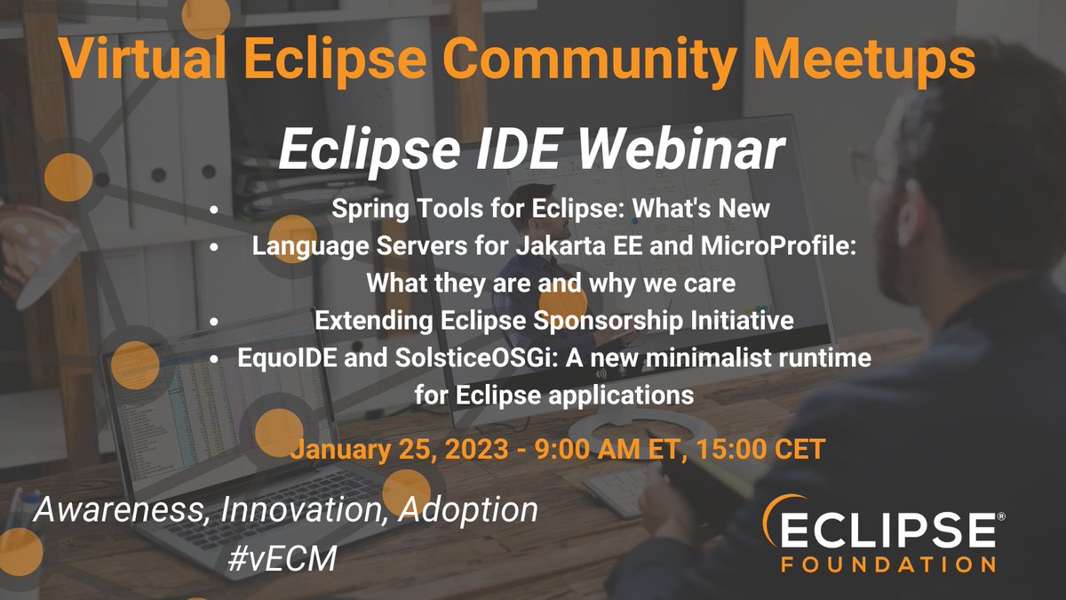 One week until the first Eclipse IDE Webinar of 2023 on January 25. Register today! hubs.la/Q01xj2Rx0