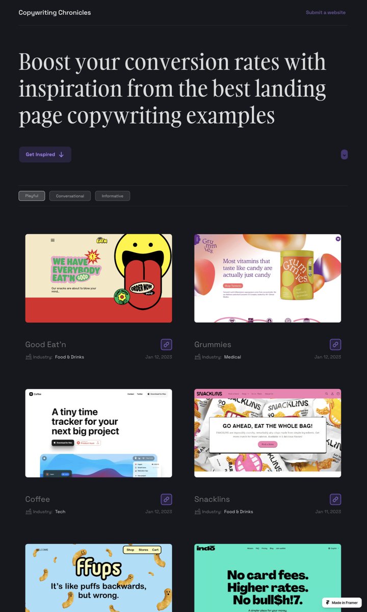 framer's tweet image. Head to our gallery to check out these truly elegant and remarkable sites, created by @reactor_brand, @mertcaneyriyer, @Goldips_app, and @theashariqbal

bit.ly/3ZGQNj0