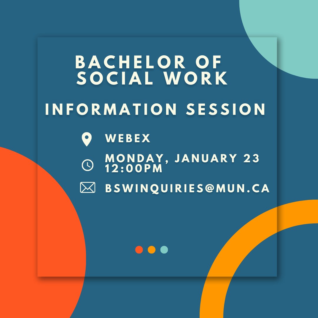 🗓️ Less than 1 week until the final information session ahead of the March 1 BSW application deadline. Save the date, January 23 at 12:00PM via WebEx: 
mun.ca/regoff/academi…