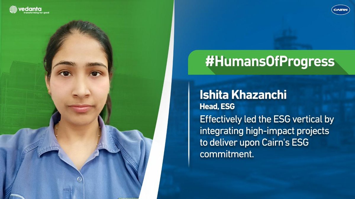 Cairn_Vedanta's tweet photo. Thanks to Ishita Khazanchi and her team, Cairn continues to fulfill its ESG commitments of decarbonization by 2050, net water positive impact, conserving biodiversity, uplifting lives of community members and transforming the workplace.
#HumansOfProgress https://t.co/VXQaeQXfRN