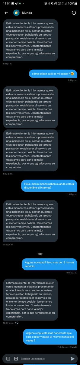 Bastiard0's tweet photo. @tumundo_cl Cambienle el mensaje automático al bot al menos. Cero respuesta directa. ¿Cuanto más deberé esperar? https://t.co/l4O4EtG3Kk