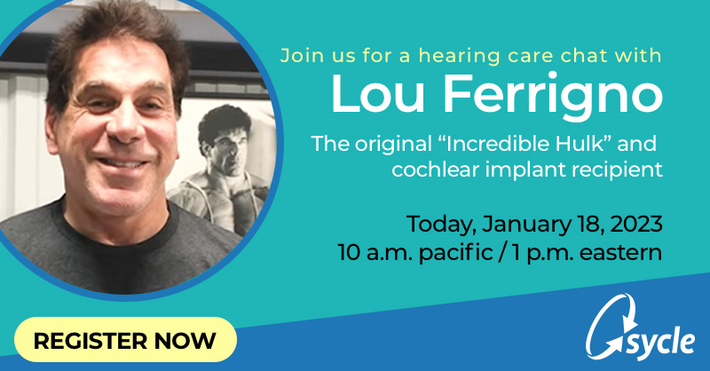 Join us today for a live, online conversation with Lou Ferrigno, the original 'Hulk' and cochlear implant recipient. Register now. audiology.sycle.net/louferrigno #audpeeps #audiology