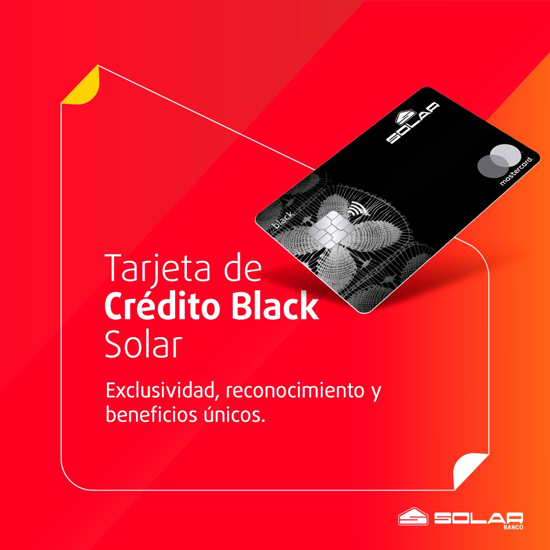 solarbanco's tweet photo. Te presentamos nuestra Tarjeta de Crédito Black Solar🤩
Cuenta con millones de beneficios como:
-Acceso VIP al aeropuerto
-Cobertura de viajero
¡Y mucho más!
Contactános para acceder a más detalles, beneficios y solicitarla🙌🏻💳
#OportunidadesSolar #DecidíSer #SolarBanco https://t.co/SnfbUNOQp1