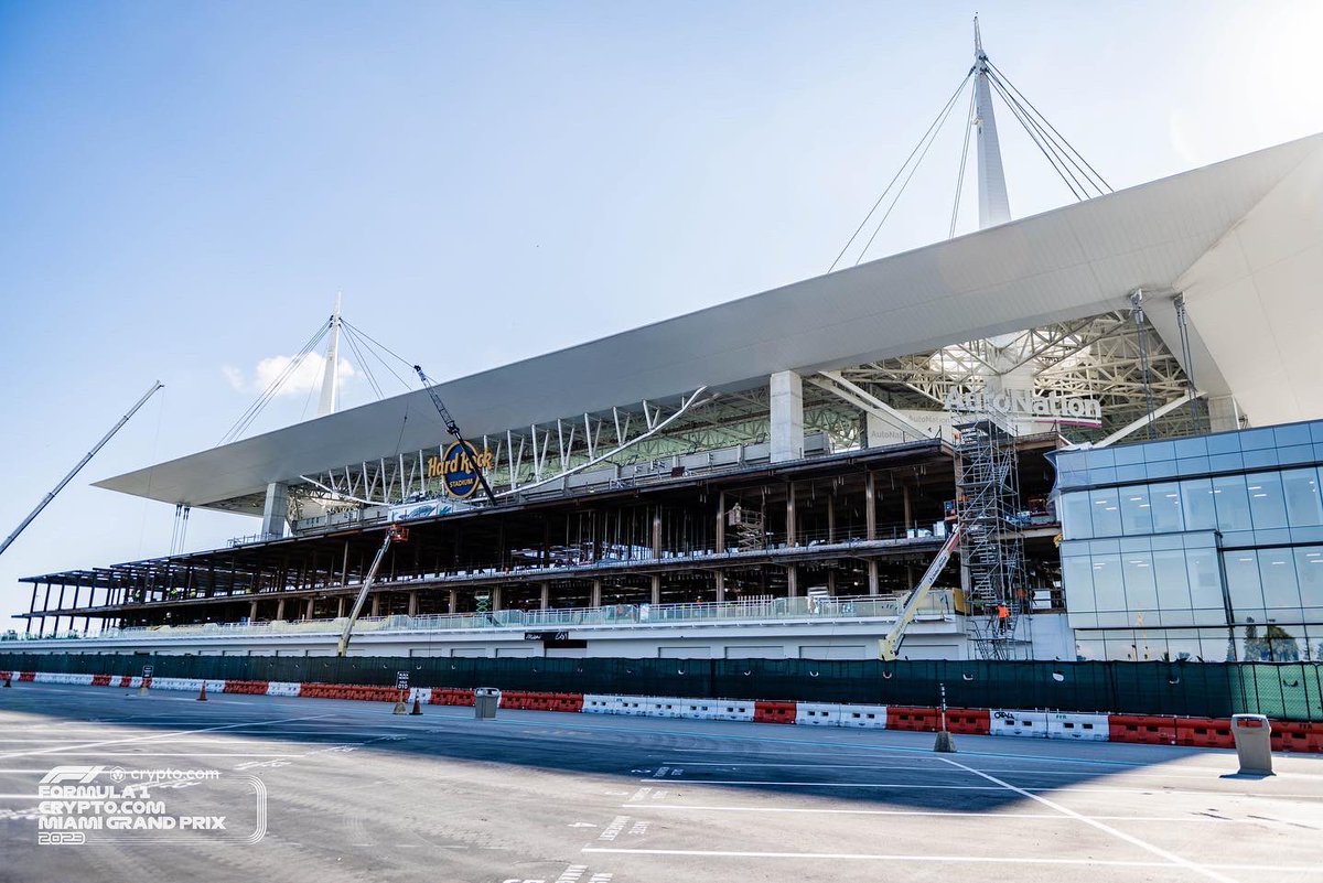 f1miami's tweet photo. Coming this May 👀 

Check out the progress of our new Paddock Club so far at the @F1 @cryptocom Miami Grand Prix! 🚜 https://t.co/bEwzrWzma6