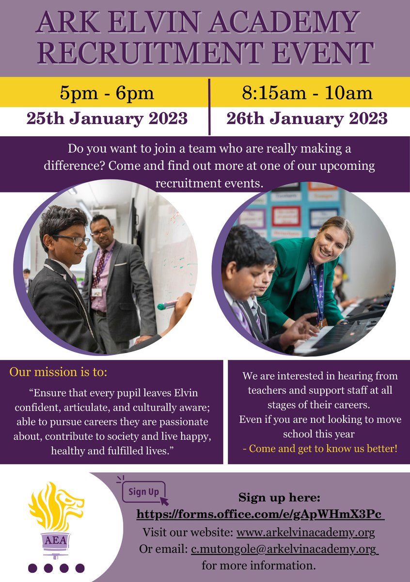 Why not join us at our Recruitment events taking place this month?! Where you will get to know us as a school; up-close &amp; personal...🏫🔍

Sign up to attend using the following link:
forms.office.com/e/gApWHmX3Pc