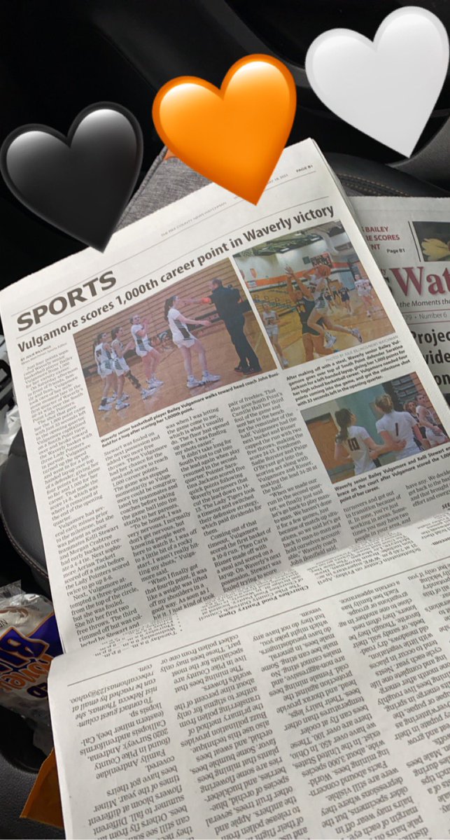 VulgamoreRyan's tweet photo. There’s just something special when you see it in the newspaper, proud of you Bailey Paige!! 
#ThousandPointClub 
#WaverlyTigers 🐅
#Senior2023 🖤🧡🤍
@BaileyVulgamore 
@AprilVulgamore https://t.co/fFGz4oJwJO