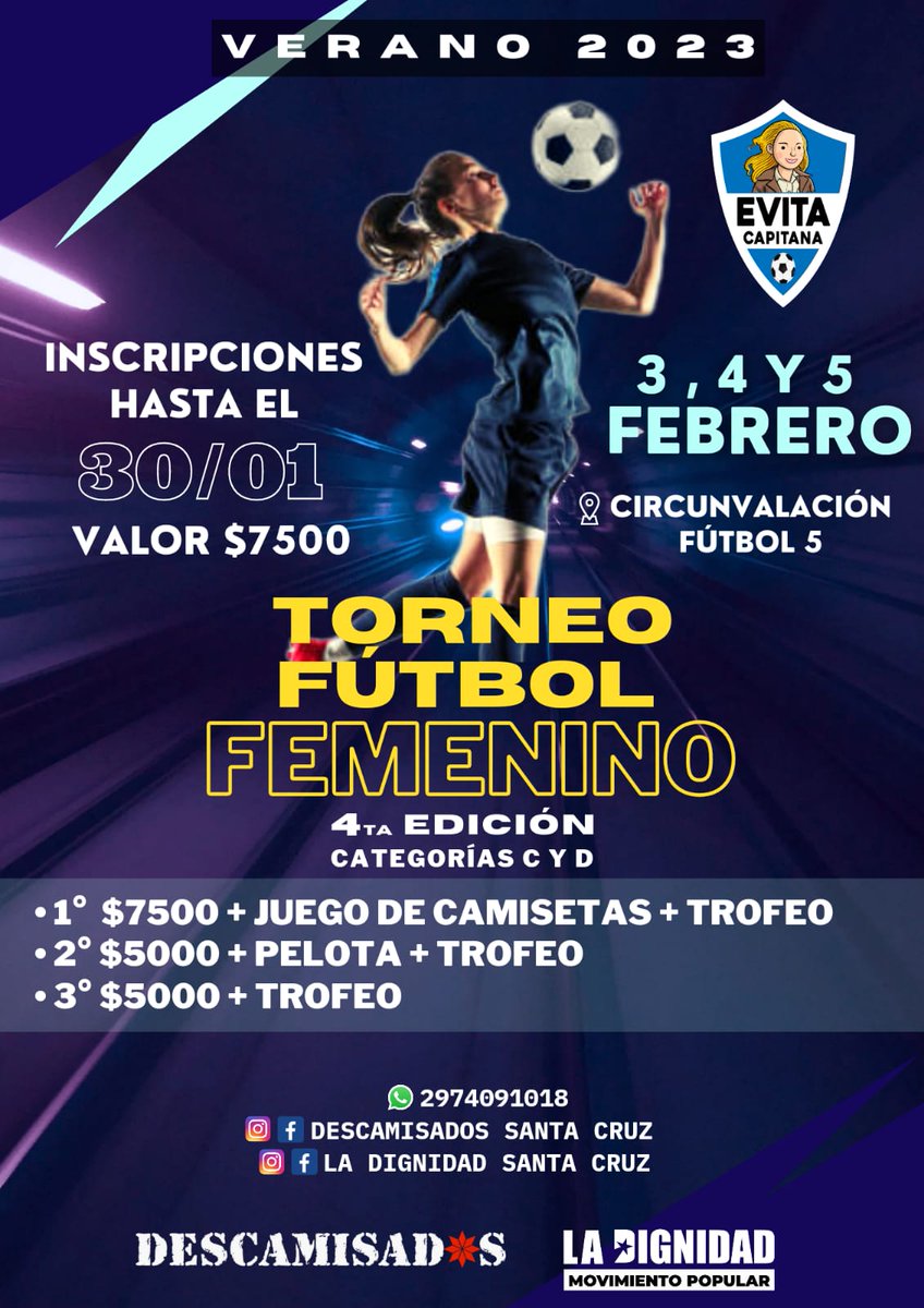 DignidadCruz's tweet photo. 𝑻𝒐𝒓𝒏𝒆𝒐 𝒅𝒆 𝒗𝒆𝒓𝒂𝒏𝒐⚽
𝑬𝑽𝑰𝑻𝑨 𝑪𝑨𝑷𝑰𝑻𝑨𝑵𝑨⭐⭐⭐🇦🇷

Inscripciones Abiertas para el torneo,  hasta el 30 de Enero. 
𝐂𝐮𝐩𝐨𝐬 𝐥𝐢𝐦𝐢𝐭𝐚𝐝𝐨𝐬.

Mandanos un WhatsApp o mensaje por privado y anota a tu equipo.

#LaDignidad 
#FrenteFederalSantacruceñx https://t.co/Pb3J205QJT