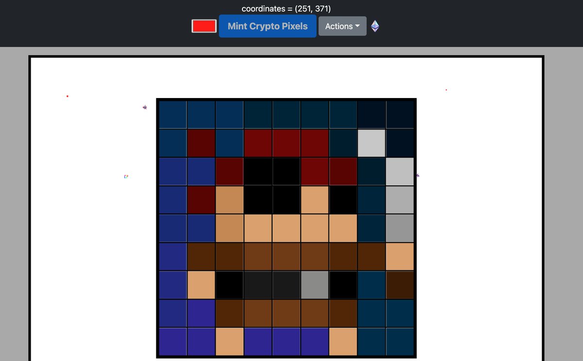 ARRRGG!
crypto-pixels.netlify.app
Crypto Pixels is a mutable NFT collection where each pixel in the 1000x1000 canvas is an NFT. Crypto Pixels can be minted one by one or in batches - all done in one transaction to decrease gas fees ;-). 

#nft #nfts #nftart
