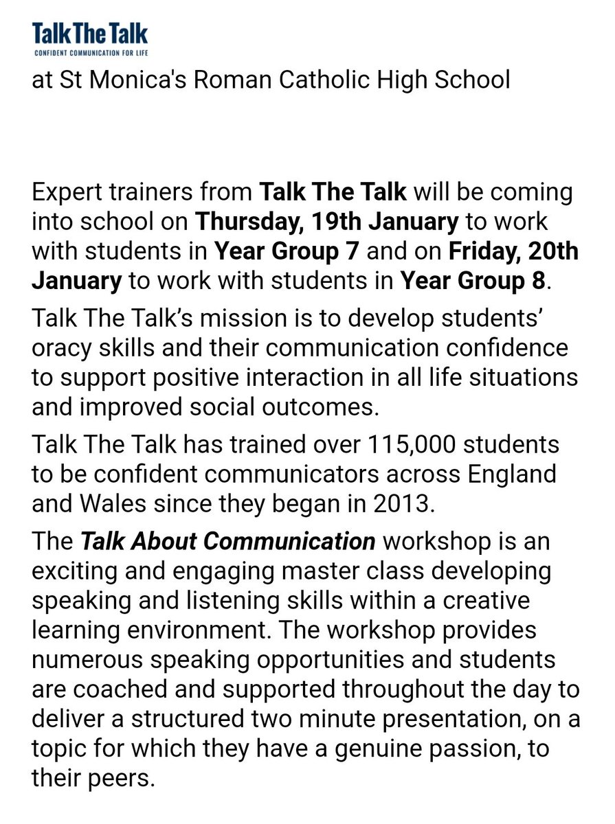 Our Y7s and Y8s have the fantastic opportunity to work with @talkthetalkUK this week. Can't wait to hear their speeches!