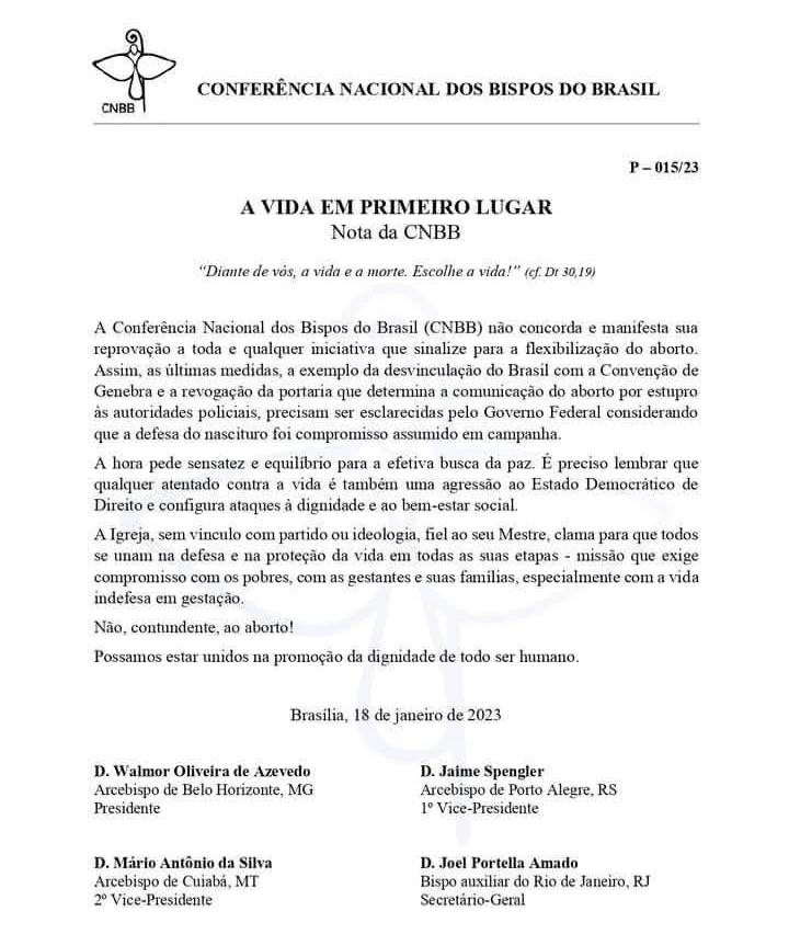 A CNBB acaba de emitir nota contra o governo Lula e reclama que os compromissos de campanha pela vida não estão sendo cumpridos. 

Quem poderia adivinhar que os socialistas mentiriam? O comentário nós deixamos com vocês.