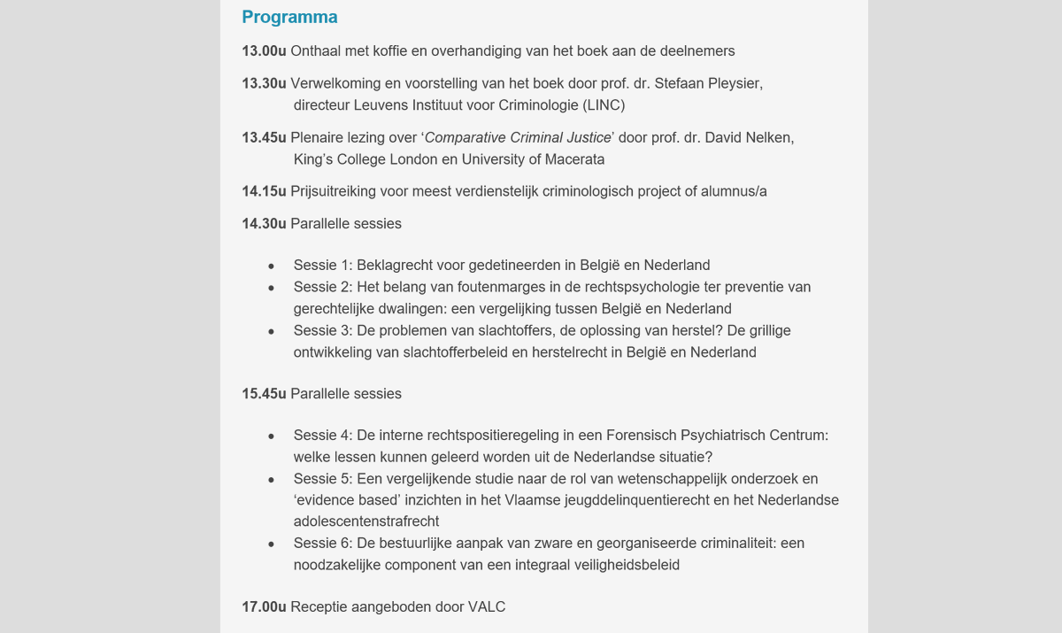 Studienamiddag en boekvoorstelling 'Strafrechtelijk beleid in een vergelijkend perspectief. Een blik op de Lage Landen' op 30 maart 2023
kuleuven.be/apps/mailtempl…

#beklagrecht #gedetineerden #rechtspsychologie #gerechtelijkedwaling #herstelrecht #FPC #jeugddelinquentie #veiligheid