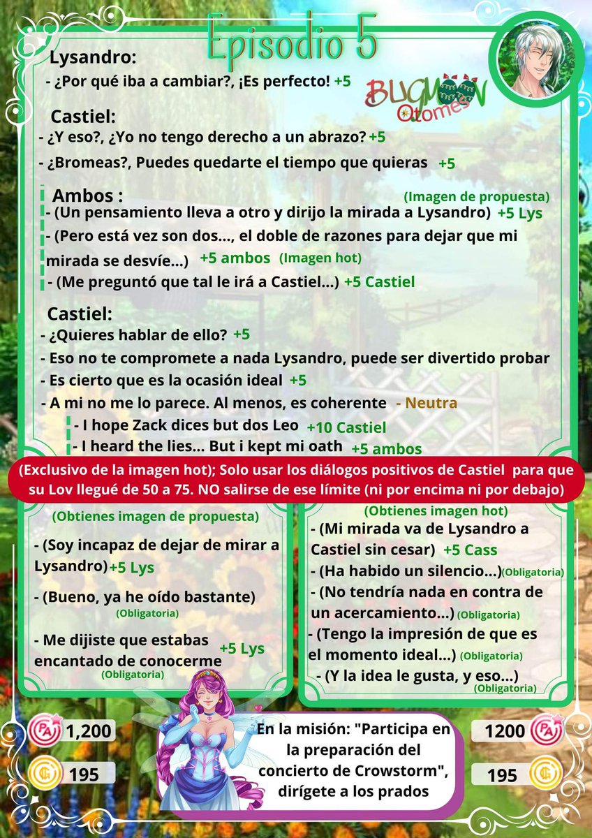 Bugtomes's tweet photo. Guía del episodio 5 con Lys, aunque pusimos todas las respuestas positivas, para la imagen hot es necesario que el lov de Castiel no rebase los 75%
#cdm #CDM #corazondemelon https://t.co/kbaffjUJoc