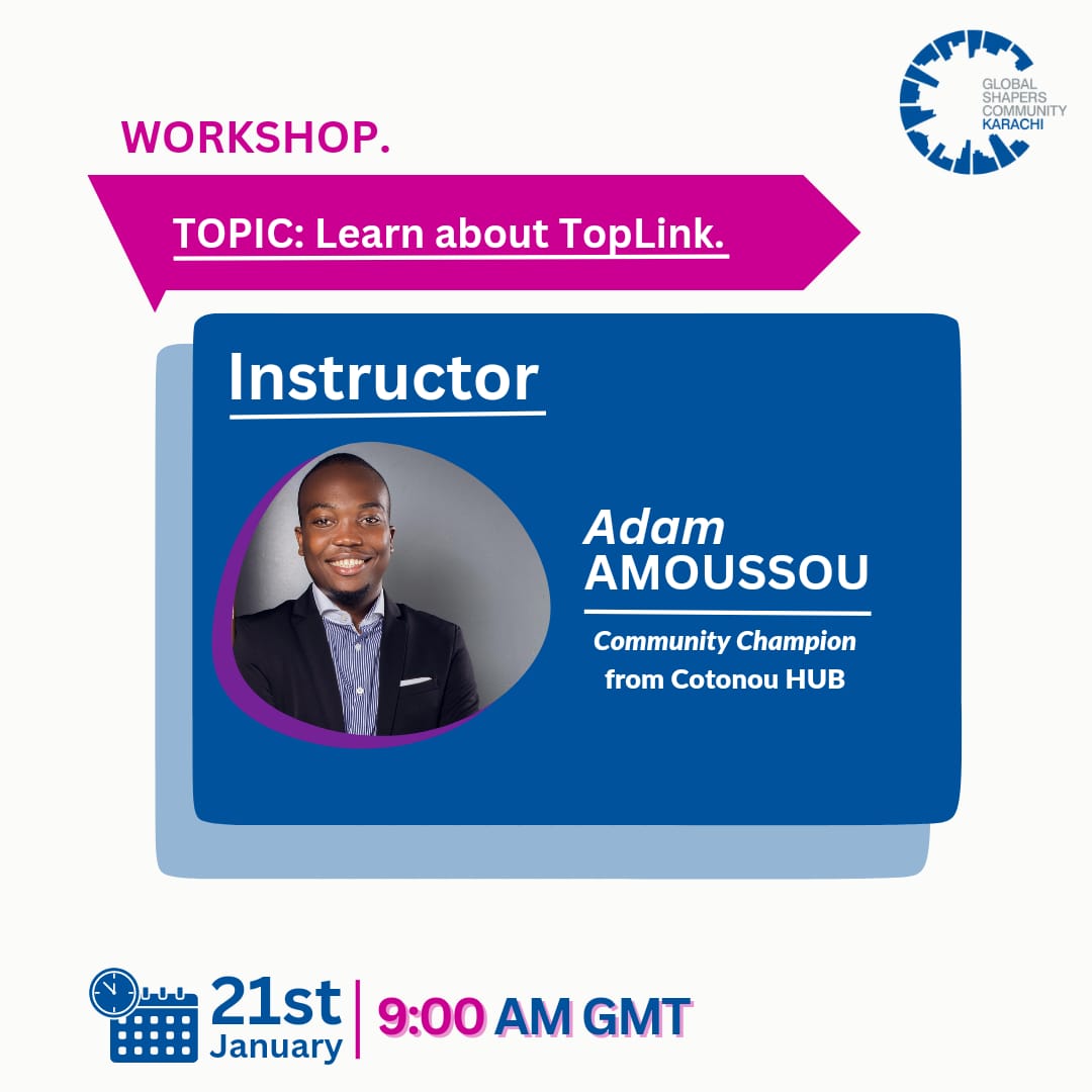ShapersKHI's tweet image. A 'Toplink Training' session has been organized by Karachi Hub on January 21st at 9:00 AM GMT, in collaboration with @adamamoussou from the Contonou Hub.

Shapers, DM to join!

#GlobalShapers #Toplink #worldeconomicforum2023