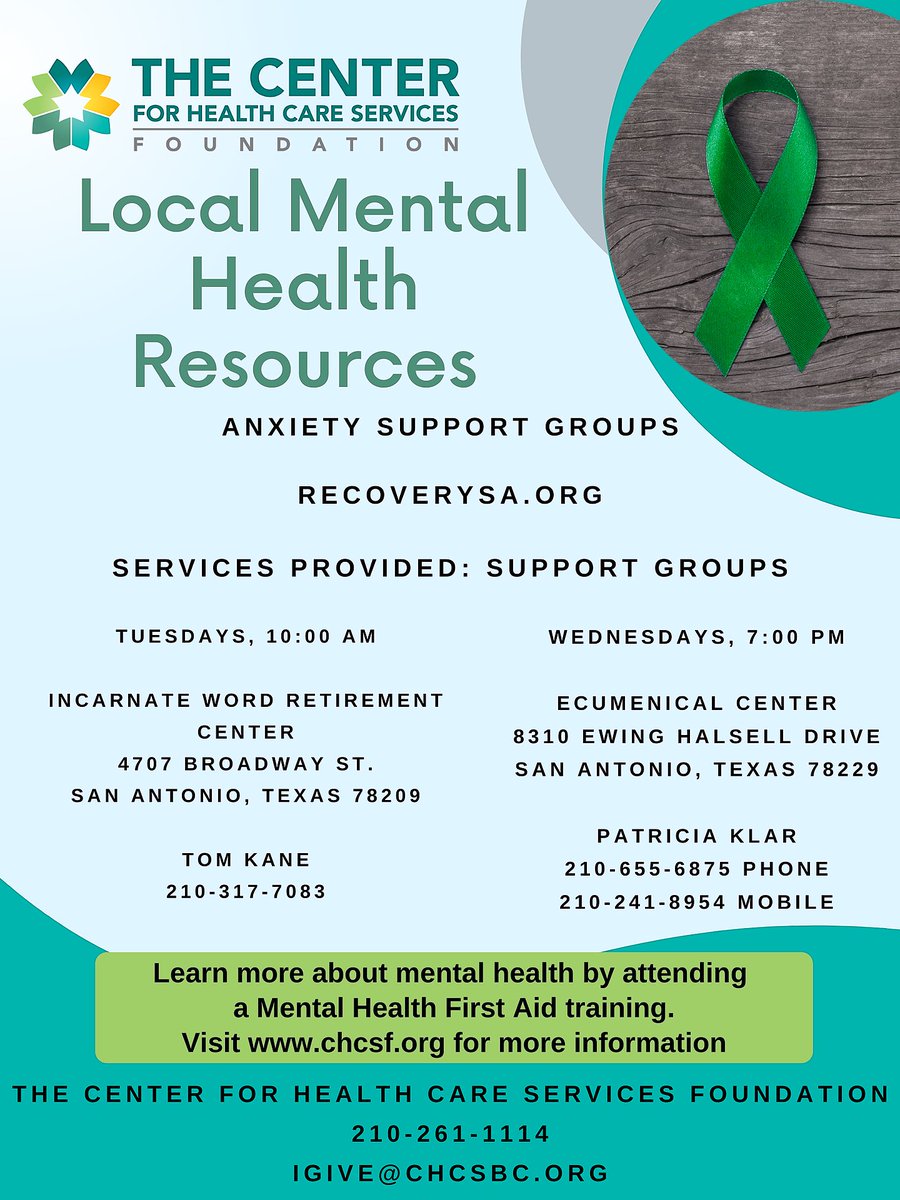 CHCSFoundation's tweet image. Anxiety Support Groups
recoverysa.org
Services Provided: Support Groups