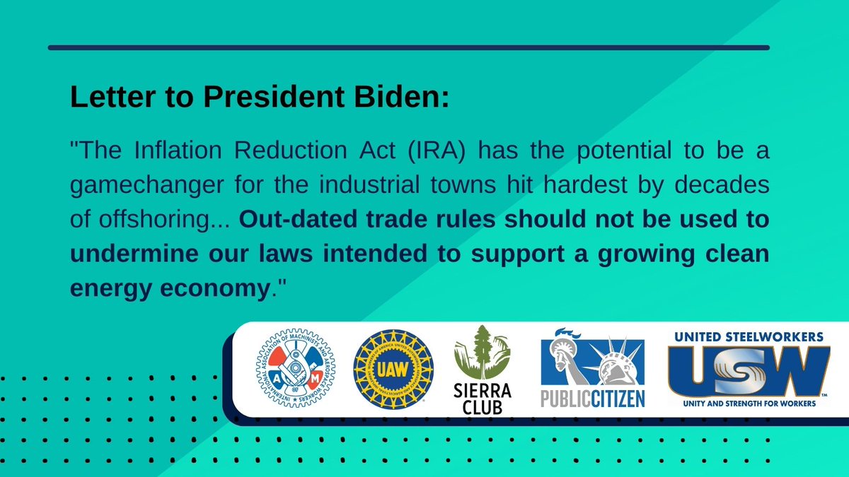 Global Trade Watch (@pcgtw) on Twitter photo ⚡️Newsflash from <a href="/Public_Citizen/">Public Citizen</a> @Steelworkers <a href="/UAW/">UAW</a> <a href="/MachinistsUnion/">Machinists Union / IAM Union</a> & <a href="/SierraClub/">Sierra Club</a>⚡️
We're urging <a href="/POTUS/">President Donald J. Trump</a>: The IRA must be implemented as intended— without delays or technical changes that could undermine historic investments in our clean energy economy. ⚡️Newsflash from <a href="/Public_Citizen/">Public Citizen</a> @Steelworkers <a href="/UAW/">UAW</a> <a href="/MachinistsUnion/">Machinists Union / IAM Union</a> & <a href="/SierraClub/">Sierra Club</a>⚡️
We're urging <a href="/POTUS/">President Donald J. Trump</a>: The IRA must be implemented as intended— without delays or technical changes that could undermine historic investments in our clean energy economy.