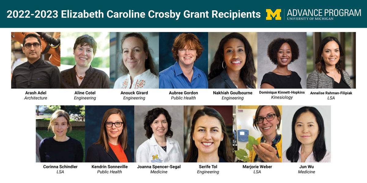 Congrats to the 2022-23 Elizabeth Caroline Crosby Grant Recipients!

<a href="/UMengineering/">Michigan Engineering</a>, <a href="/umichLSA/">U-M College of LSA</a>, <a href="/umichmedicine/">Michigan Medicine</a> <a href="/TaubmanCollege/">UM Taubman College</a>, <a href="/UMKines/">Michigan Kinesiology</a>, <a href="/umichsph/">University of Michigan School of Public Health</a>