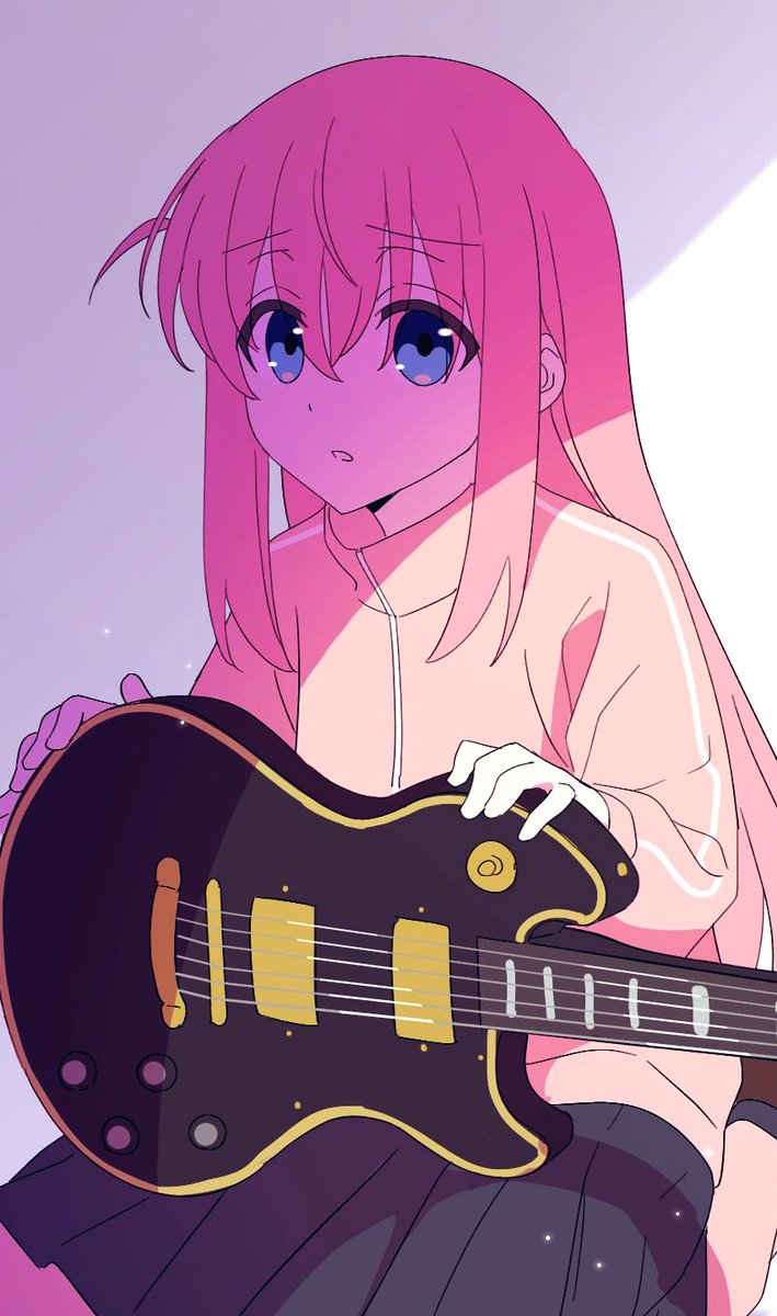 gotou hitori 1girl solo instrument pink hair jacket track jacket long hair  illustration images