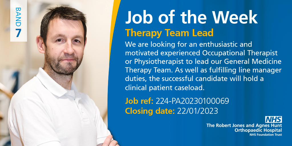 RJAH Orthopaedic Hospital (@rjah_nhs) on Twitter photo We're currently recruiting for a Therapy Team Lead to join our General Medicine Team. For more information, visit: healthjobsuk.com/job/v4939441
To see all our current vacancies, visit: jobs.nhs.uk/cgi-bin/advsea… We're currently recruiting for a Therapy Team Lead to join our General Medicine Team. For more information, visit: healthjobsuk.com/job/v4939441
To see all our current vacancies, visit: jobs.nhs.uk/cgi-bin/advsea…