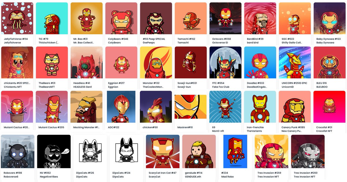 My current #Ironman #NFTcollection
Check out all these collections from some great #DigitalArtist 
If you see your art, tag yourself in a commecnt
opensea.io/Cutest-NFTs

#nft #nftcommunity #nftcollector #digitalart #opensea #nftcollectors #nftdrop #nftcollectibles #PolygonNFT