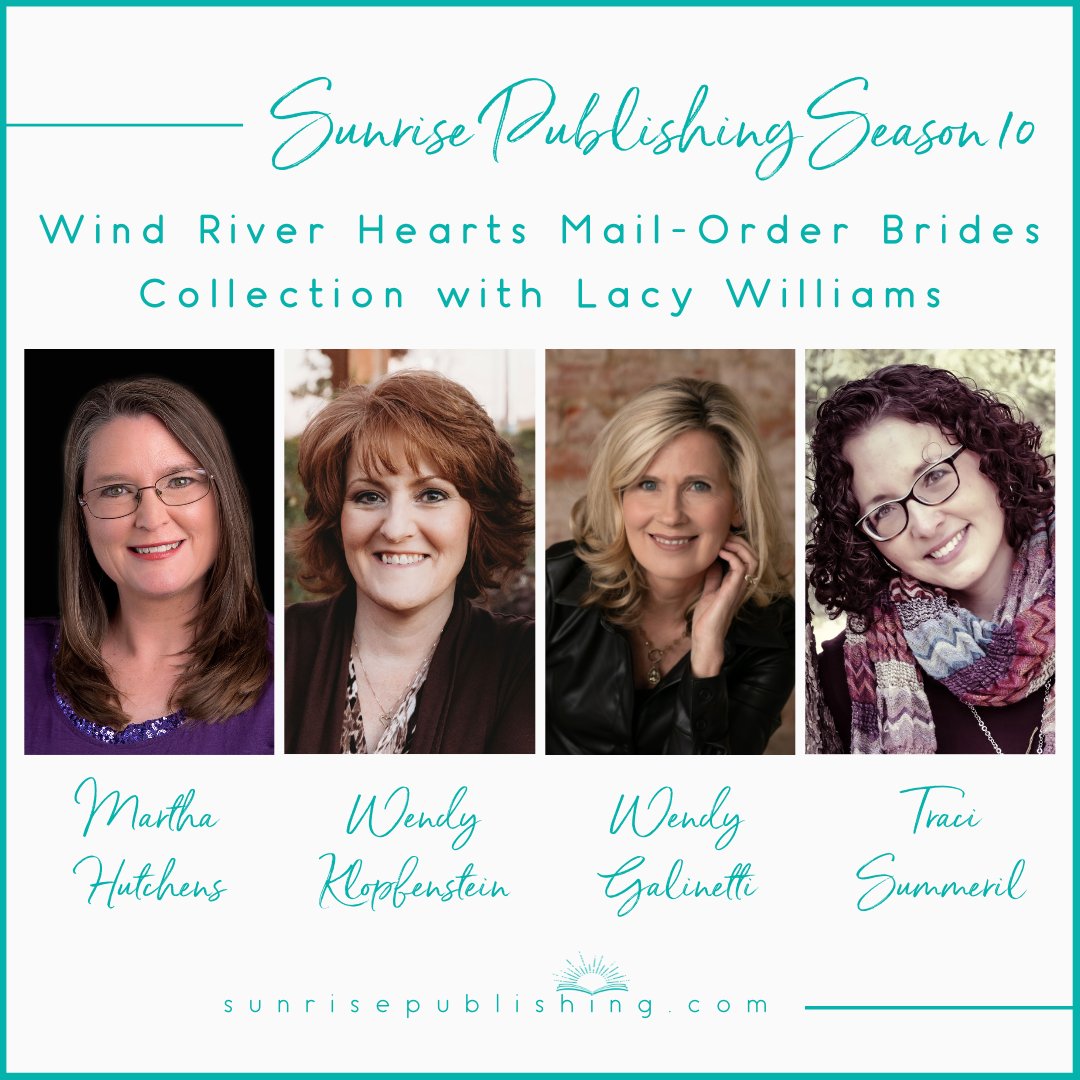Sunrise Publishing (@sunrisepublish) on Twitter photo Announcing our Season 10 authors writing western historical romance in our Wind River Hearts Mail-Order Brides series presented by @lacywilliams_author.
<a href="/MHutchensAuthor/">Martha Hutchens</a>
<a href="/WendyKlopfenst1/">Wendy Klopfenstein</a>
Wendy Galinetti
Traci Summeril
Learn more: 🌞sunrisepublishing.comauthors
Announcing our Season 10 authors writing western historical romance in our Wind River Hearts Mail-Order Brides series presented by @lacywilliams_author.
<a href="/MHutchensAuthor/">Martha Hutchens</a>
<a href="/WendyKlopfenst1/">Wendy Klopfenstein</a>
Wendy Galinetti
Traci Summeril
Learn more: 🌞sunrisepublishing.comauthors
