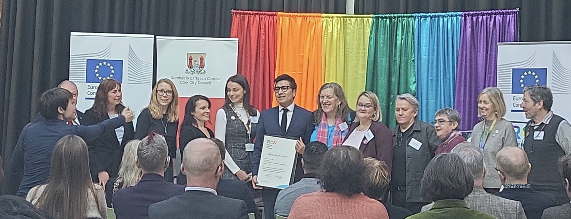 Tfitzgeraldcork's tweet photo. Glad to share this journey from @SFCORKSISCTY @sfgov @LondonBreed Huge Congrats @corkcitycouncil @CorkLGBTweek on the achievement and receipt of the #RainbowCities parchment @Siobhan_ODowd @rebecca_loughry https://t.co/ZfmQIm4gvK