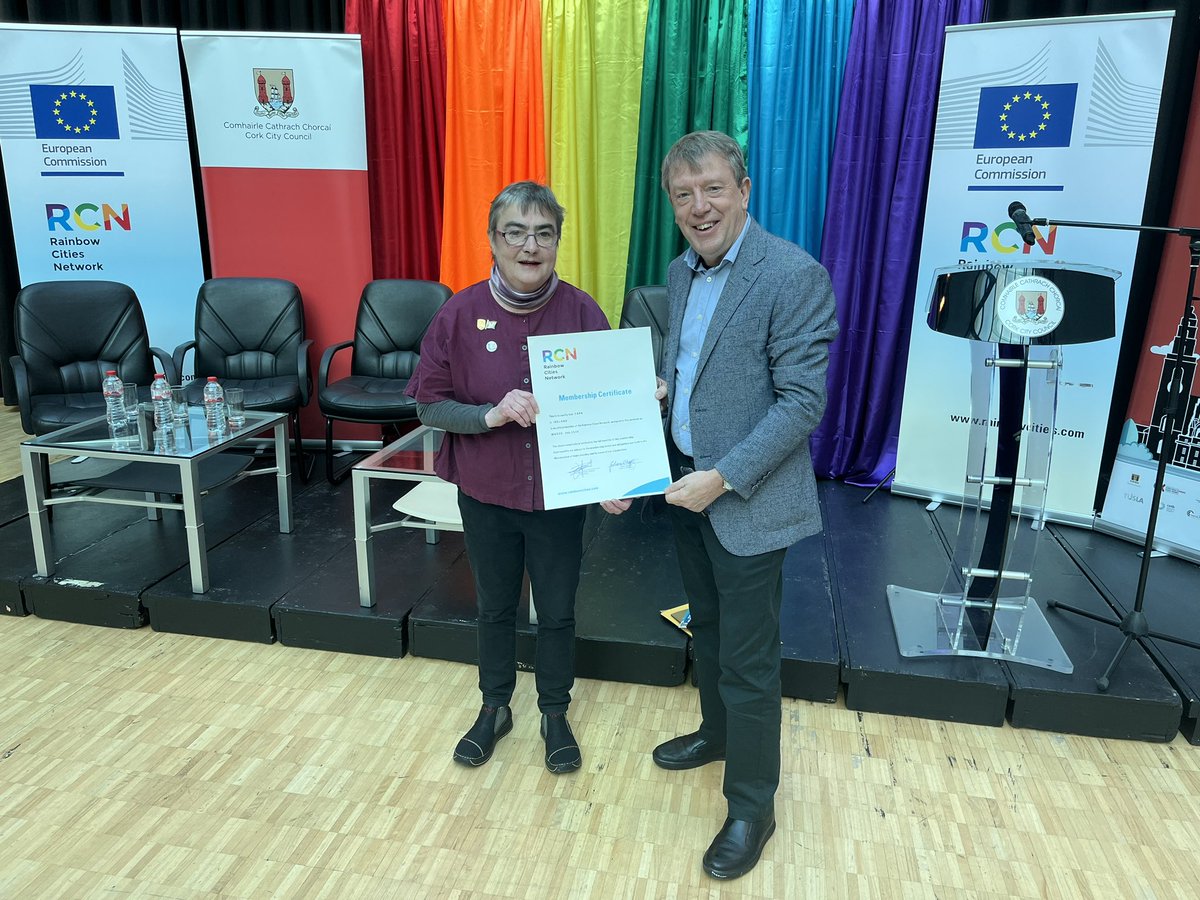 Tfitzgeraldcork's tweet photo. Glad to share this journey from @SFCORKSISCTY @sfgov @LondonBreed Huge Congrats @corkcitycouncil @CorkLGBTweek on the achievement and receipt of the #RainbowCities parchment @Siobhan_ODowd @rebecca_loughry https://t.co/ZfmQIm4gvK