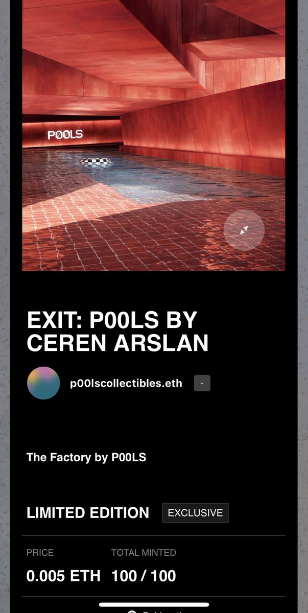 $00 holders, THANK YOU ALL! The very first Factory drop with <a href="/exit__ceren/">Ceren Arslan</a> sold out in just over an hour🔥. To those who got one, congrats. If you missed out this collection, no worries, there will be plenty more and a lot of surprises👀

Get notified here: laylo.com/p00ls/Mfivk