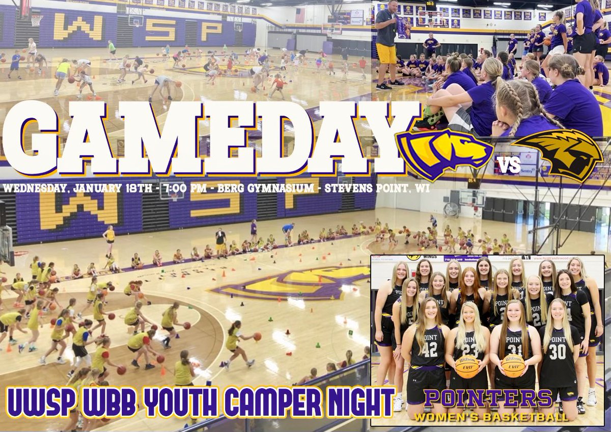 UWSPWBB's tweet photo. Can’t wait to be Back in the Berg…

Couldn’t be more excited to have our 2️⃣0️⃣2️⃣2️⃣ Summer Campers &amp; Fall Rising Pointers 🏀 with us tonight!!! 

📍 @UWStevensPoint Berg Gym
⏰ 7:00pm
🆚 UW Oshkosh
📺 https://t.co/iBDbwXJuSt 

🟣 #OffTheLeash 🟡 #Pointers 🟣 https://t.co/YIsTiGZY3c