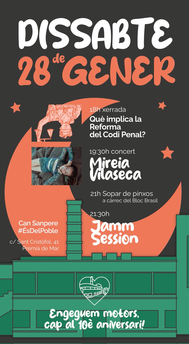🎉 Comunitat sanperiana, escalfem motors perquè aquest any serà un gran any, l'any dels 10 ANYS i l'any que farem història. Aquest any ens trobarà trobar juntes, alegres i combatives!

Ens trobem el dissabte 28 per formar-nos i gaudir de la música en directe.

Que corri la veu!