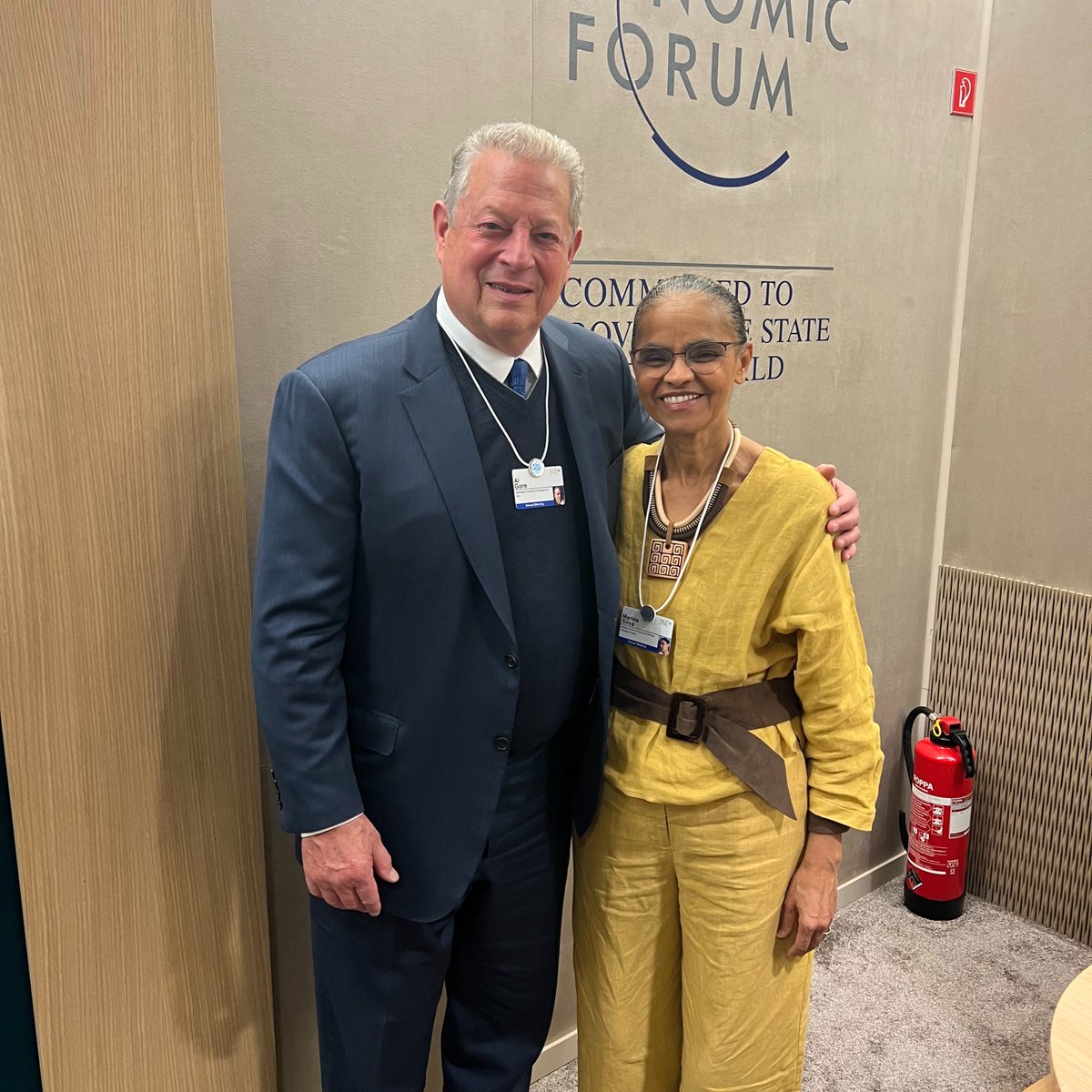 At #WEF23 I've been encouraging business leaders and policymakers to rapidly accelerate our transition to a net zero economy. I was thrilled to reconnect with my dear friend <a href="/MarinaSilva/">Marina Silva</a> who is helping to transform Brazil into a true climate champion.