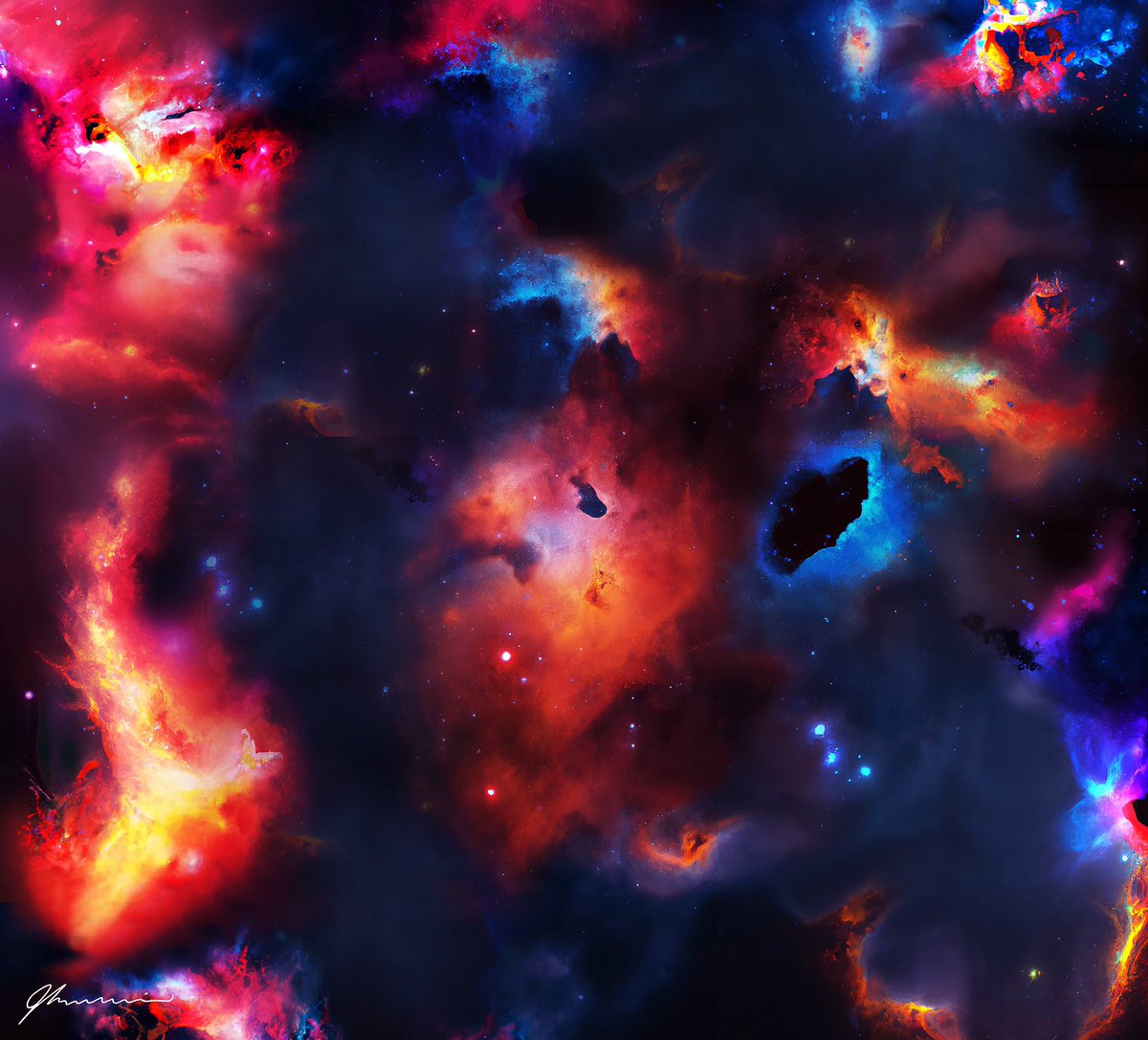 Gm 

Nebula N°6

Layer after layer of ai generation, then hand composited/polished in Photoshop.
#AIArtwork #aiart #nftarti̇st