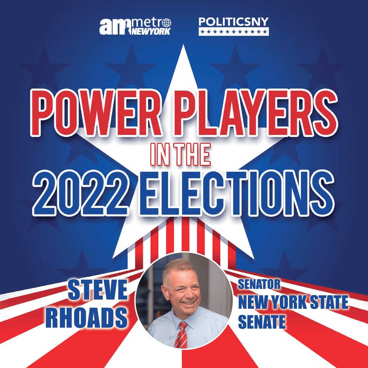 It's an honor to be named a 'Power Player in the 2022 Elections' by @PoliticsNYnews and @amNewYork! I am eager to put politics aside and deliver results for the people of the fifth Senate district. #NYSenate #longisland #politicsnypp #amnypp #steverhoads #NewYork