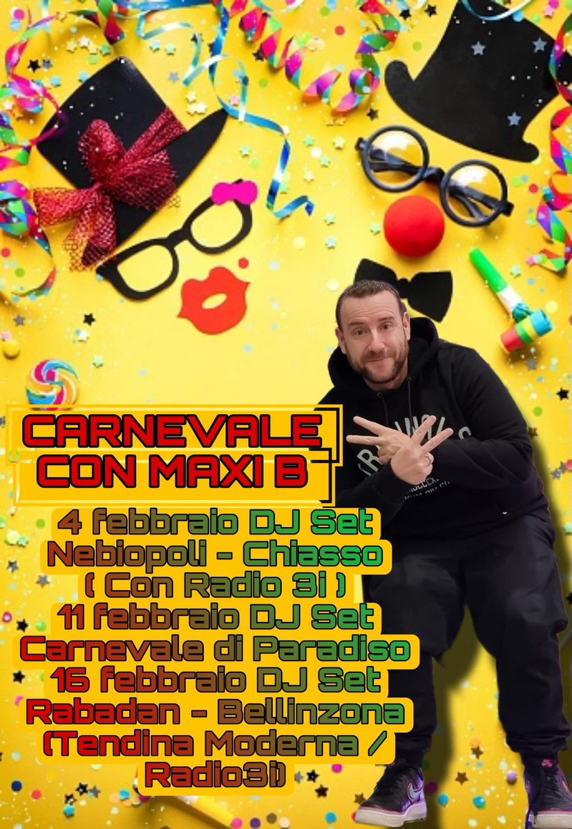 Finalmente si torna a fare carnevale 🎉🎉
I miei DJ Set a Chiasso-Paradiso-Bellinzona. 🎧🎤