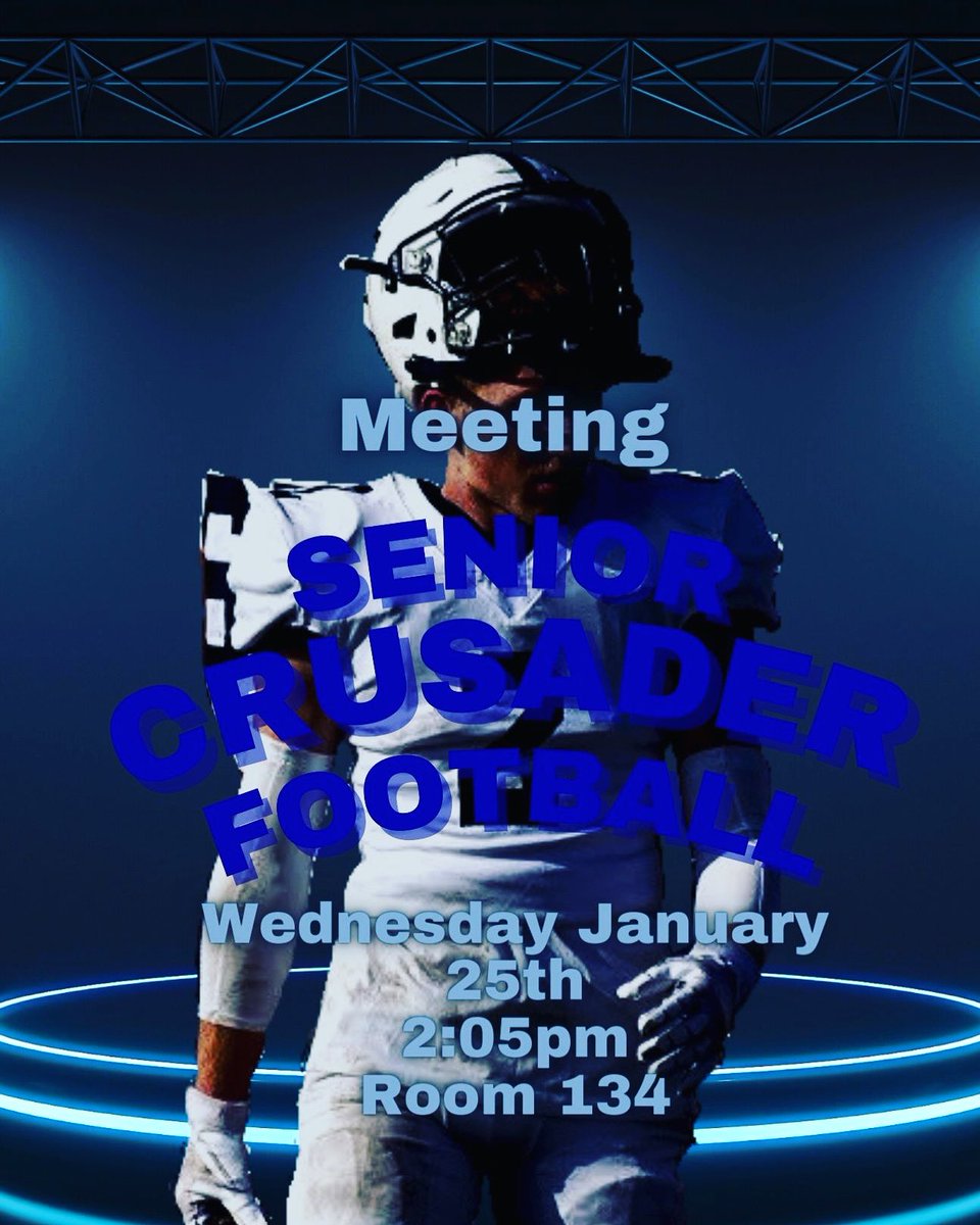 Senior Football OffSeason Meeting and Sign-Up next Wednesday, January 25 at 2:05 in room 134.