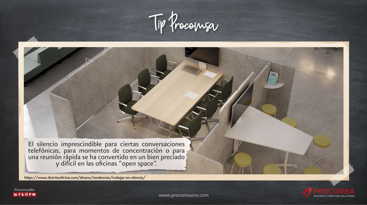 ProcomsaMX's tweet photo. Respetar los espacios y la estancia de los demás, potencia un ambiente armónico día a día 🍃

#ProcomsaMx #BusinessFurnitureSolutions #TipsProcomsa #cowork #office #work https://t.co/yjxEd5cPKZ