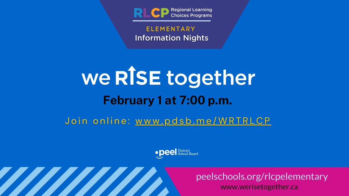 Families of African, Black, and Afro-Caribbean students are invited to attend a virtual information session on Elementary Regional Learning Choices Programs. 

Join us on Feb. 1 from 7:00 p.m. – 8:00 p.m.  
Livestream: pdsb.me/WRTRLCP 

werisetogether.ca