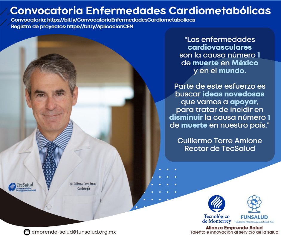 DTT_TecdeMty's tweet photo. La Alianza Emprende Salud te invita a conocer y aplicar a la 𝗖𝗼𝗻𝘃𝗼𝗰𝗮𝘁𝗼𝗿𝗶𝗮 𝗘𝗻𝗳𝗲𝗿𝗺𝗲𝗱𝗮𝗱𝗲𝘀 𝗖𝗮𝗿𝗱𝗶𝗼𝗺𝗲𝘁𝗮𝗯𝗼́𝗹𝗶𝗰𝗮𝘀.
✔️Convocatoria en: https://t.co/JQb4uxSADs
📝Registro: https://t.co/MI5ln65mxW
💻Webinar de la convocatoria: https://t.co/9IhGQGrQVb https://t.co/DC6nSfgJG3