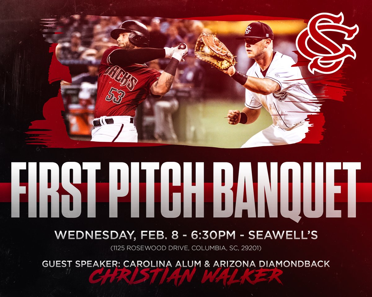 GamecockBSB's tweet photo. ICYMI, the Gamecock Dugout Club is hosting the First Pitch Banquet on Wednesday, Feb. 8 at Seawell's!!

✍️ https://t.co/mUg4WTiqW2

#Gamecocks | #ForeverToThee https://t.co/cc9IeNTMIh