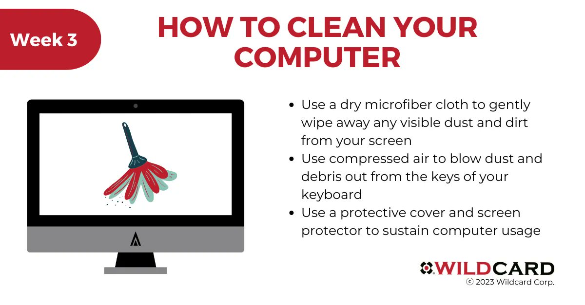 WildcardCorp's tweet image. #CleanUpYourComputerMonth
Tip #3 Update and clean your computer

Not only should you update your computer’s system, by cleaning the outside of your computer, it will also be able to last longer and reduce damages.
 #computerupdates