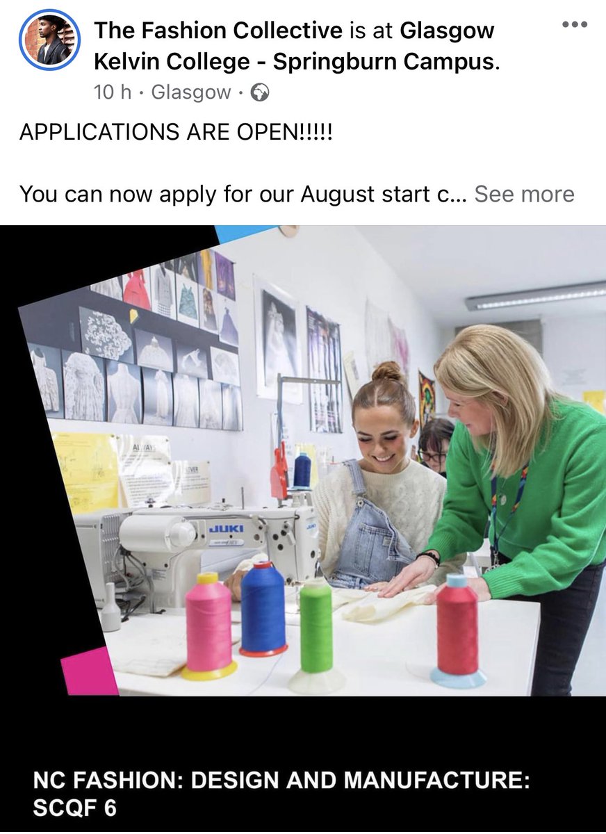 This looks like an amazing course- we’re jealous we can’t apply 🪡🧵📍!  <a href="/GKCollege/">Glasgow Kelvin College</a> <a href="/CumbernauldArt/">Cumbernauld Academy Art and Design</a> <a href="/CumbernauldTech/">Cumbernauld Academy Technical Department</a> <a href="/CumberAcadDYW/">Cumbernauld Academy DYW</a>