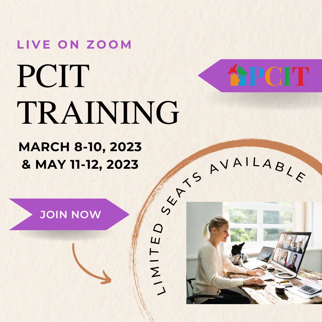 PCIT_Inc's tweet photo. Our March/May Live PCIT Training still has spots left! We would love to see you there. For more information visit our website: https://t.co/BDheahVaxW #pcit #pcittraining #pcittherapy #virtualtraining https://t.co/DriyLEG0oK