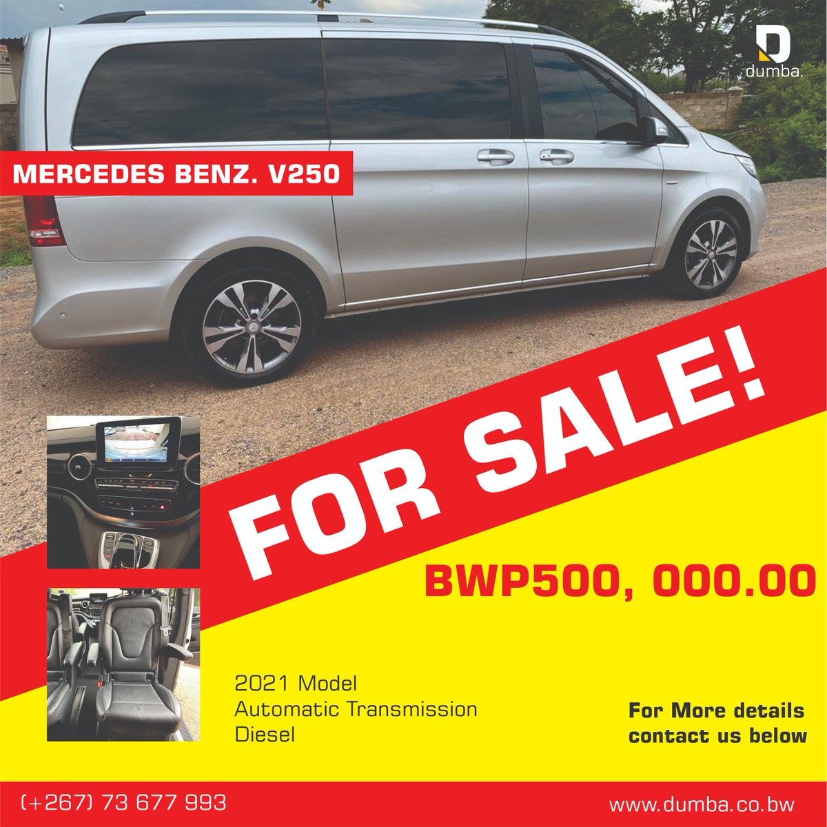FOR SALE
Mercedes Benz V250
2021 edition
Automatic Transmission
Diesel

Still in mint condition. Just fuel and Drive. DUMBA CAR SALES

#DUMBA #car #sales #DriveSouthAfrica #BWgovernment #mercedesbenz #forsale #DriveDumba #siyathembana #cmtv